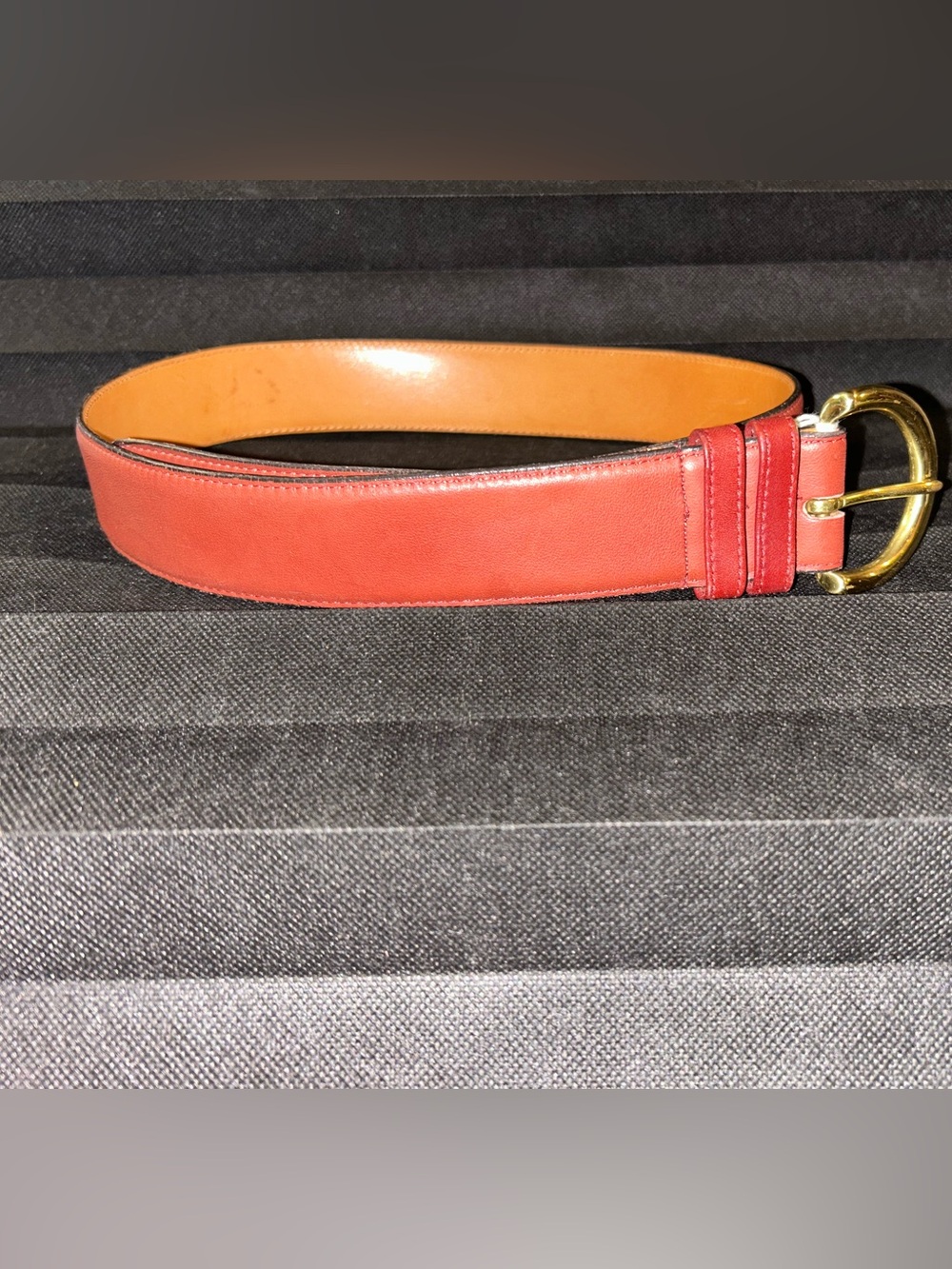 Vintage 1990s Coach Leather Belt (Style #8500) in the vibrant "Berry" colorway.